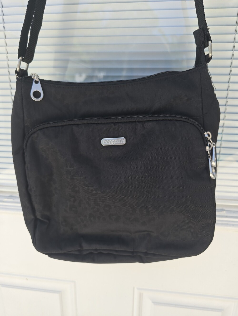 Baggallini Black Crossbody Bag with Subtle Leopard Print